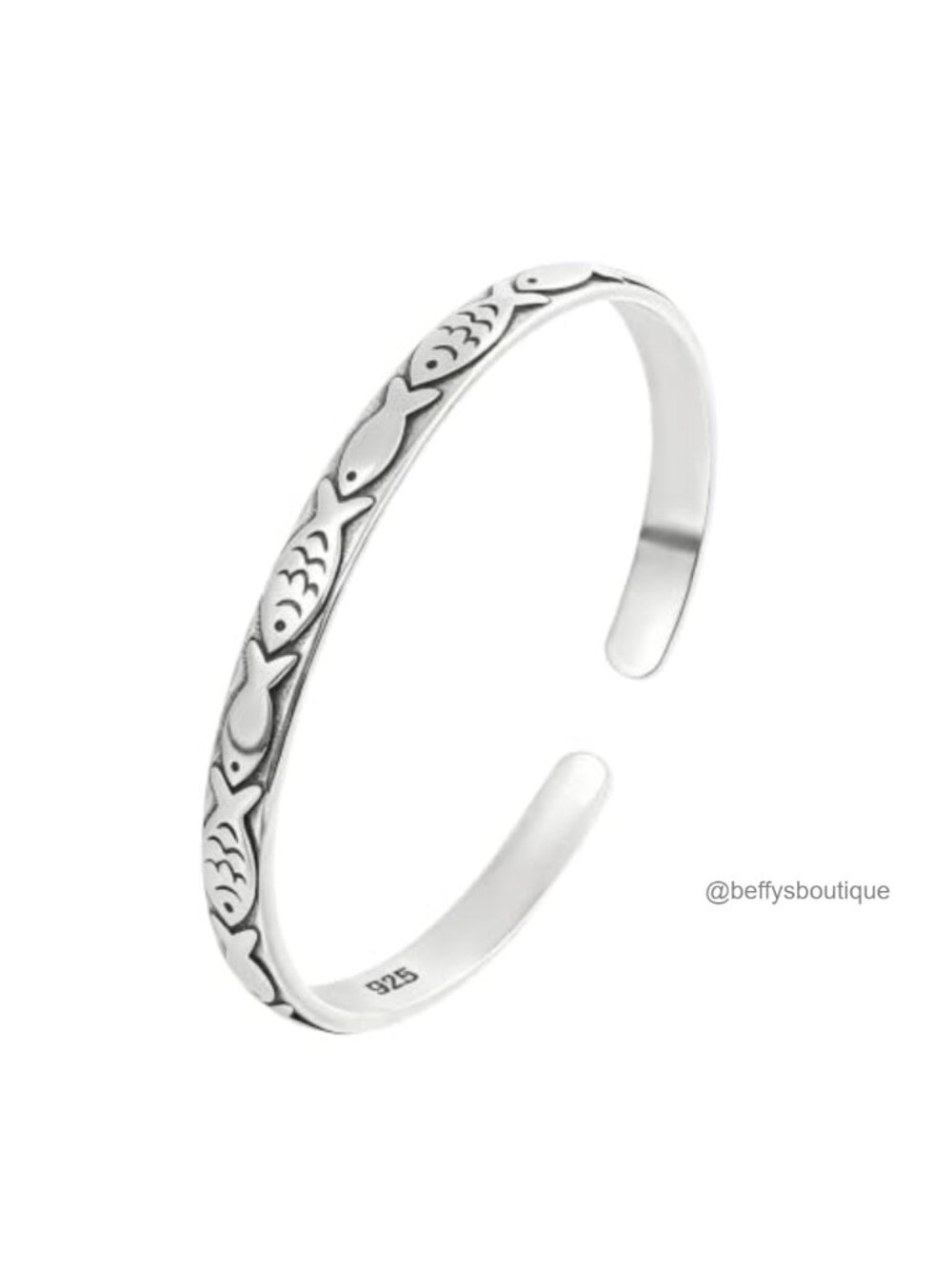 Silver Fish Pattern Open Cuff Bracelet Adjustable Bangle for Women